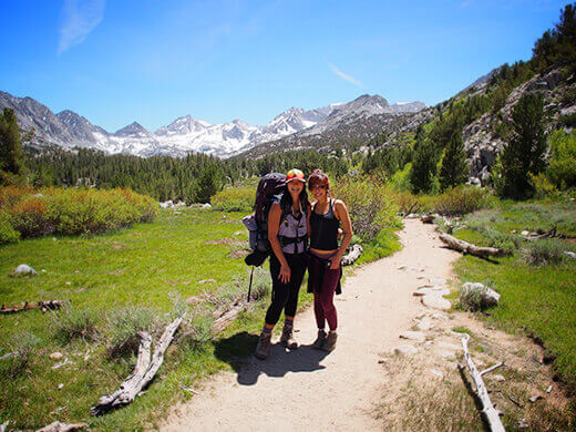 Views of snow-capped granite peaks from the trail