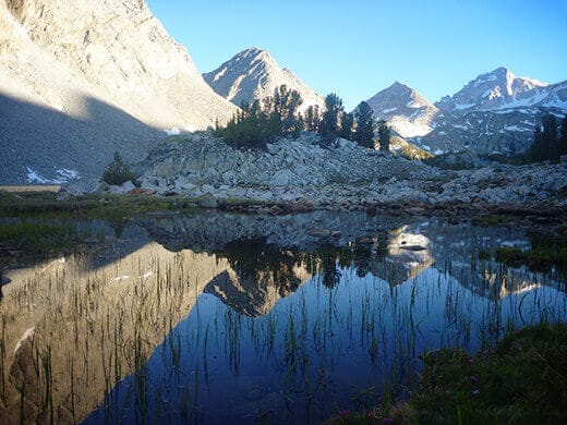 A glassy Chickenfoot Lake