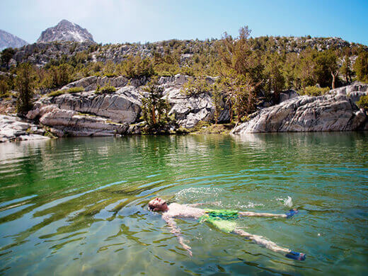 Floating in an alpine lake