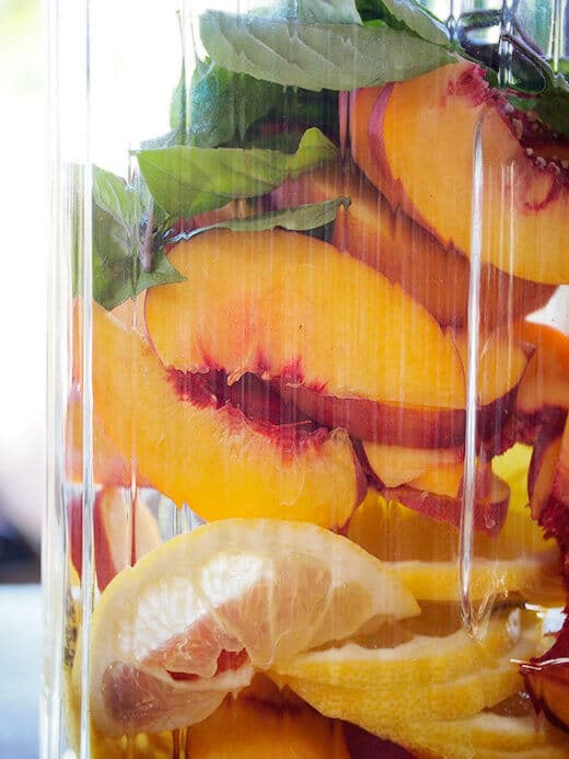 Fresh peaches, lemon and basil