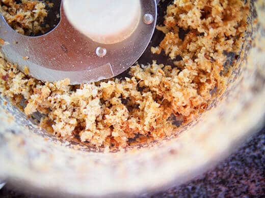 Processed bread crumbs, ginger, and garlic