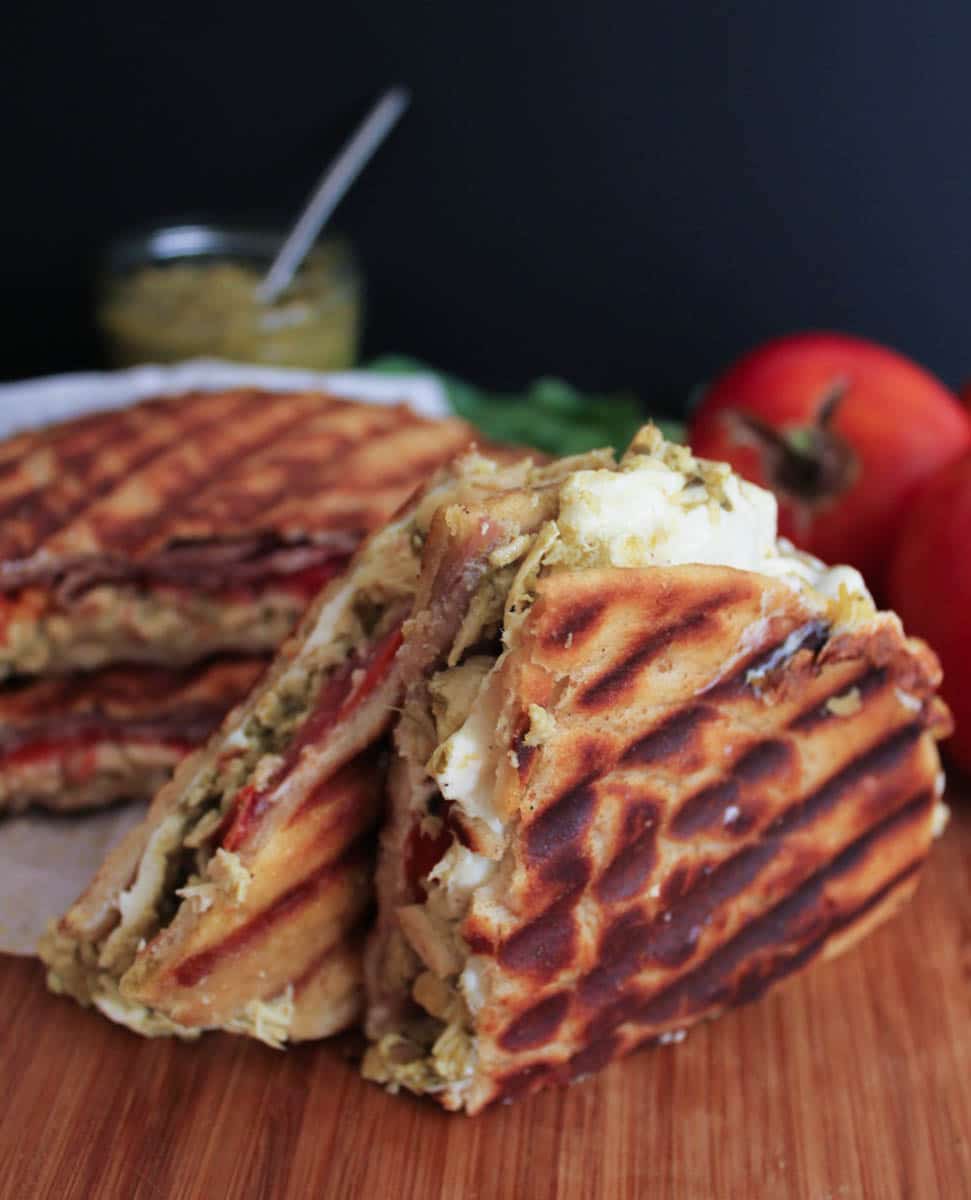 Pesto-Chicken-Flatbread-Panini-with-Prosciutto-Tomatoes-Mozzarella-4
