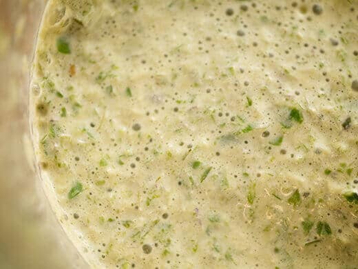 Blend the basil and milk together