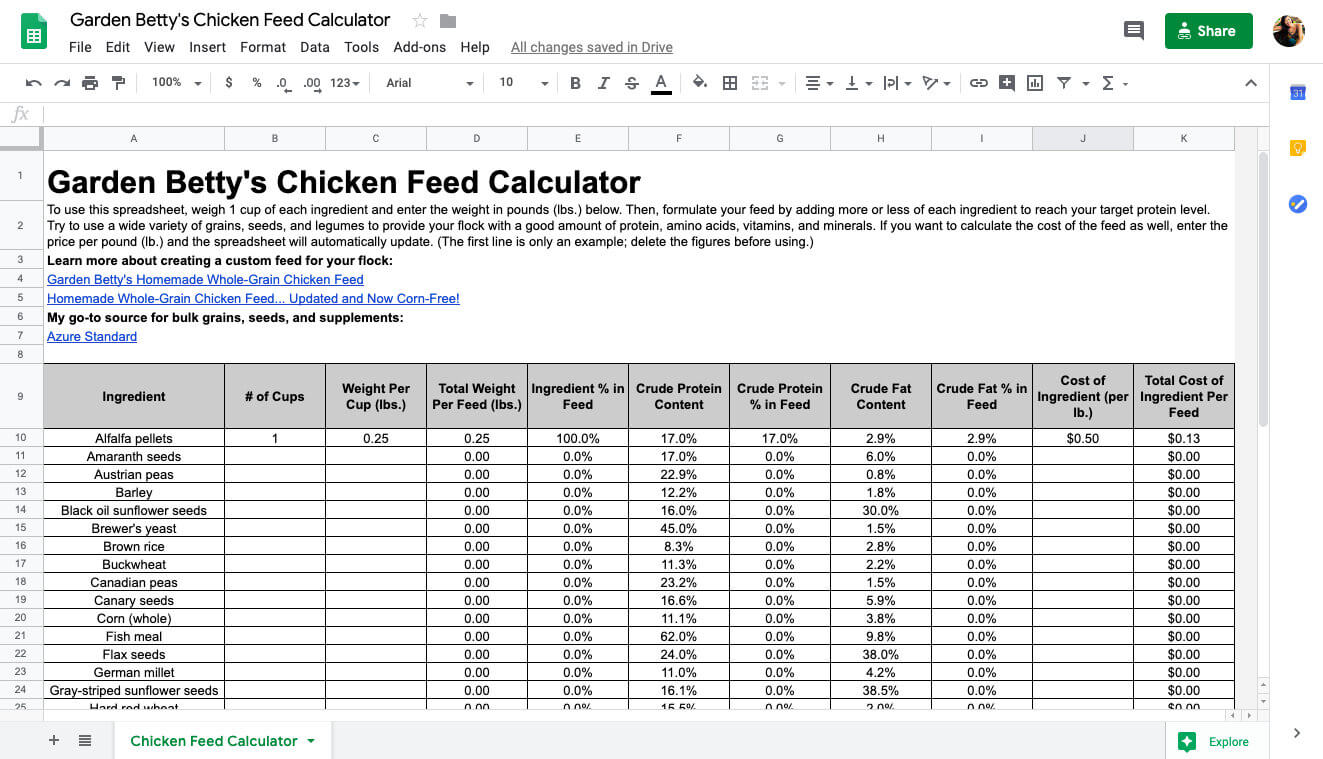 Chicken feed calculator for making your own whole-grain chicken feed