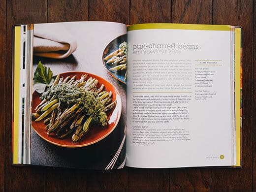Pan-charred beans with bean leaf pesto