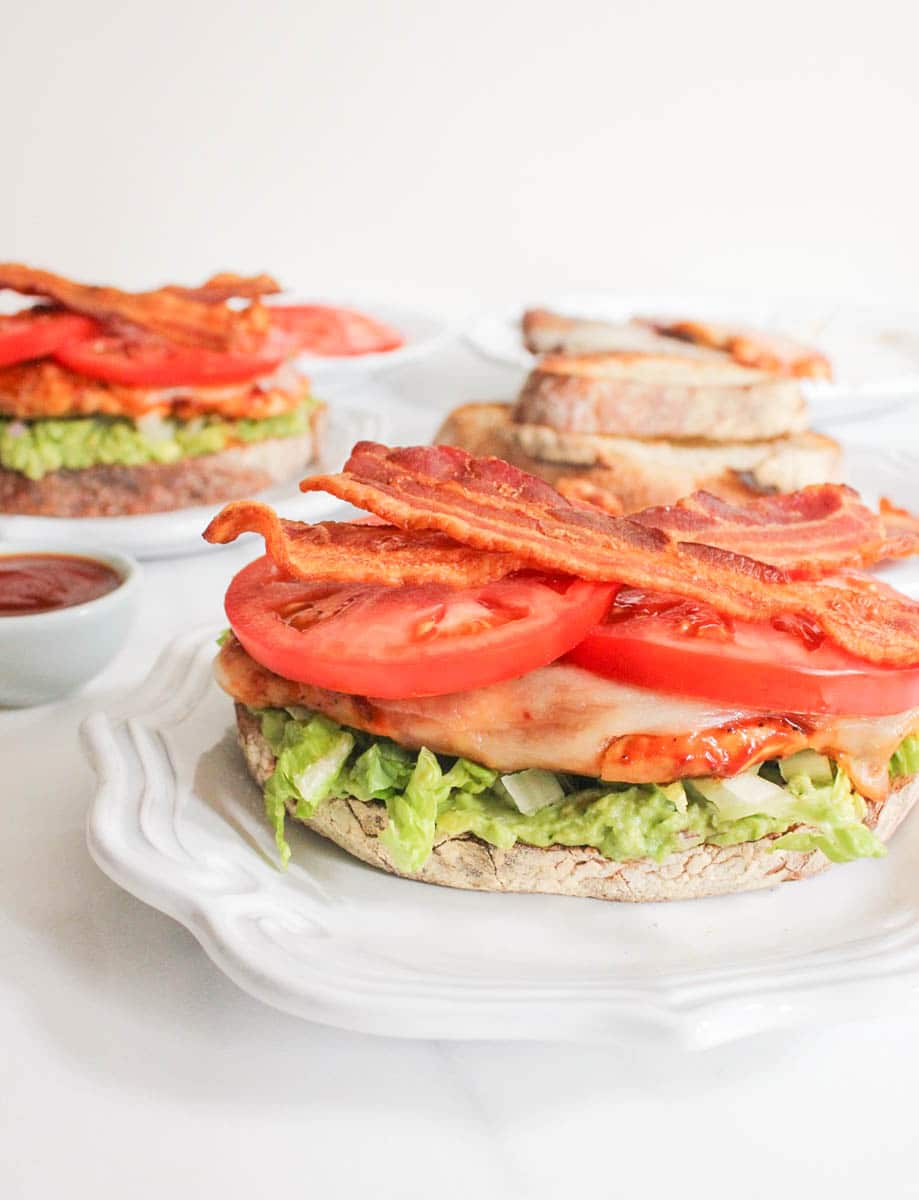 Open-Face-Barbecue-Chicken-Club-Sandwich-with-Guacamole-and-Provolone
