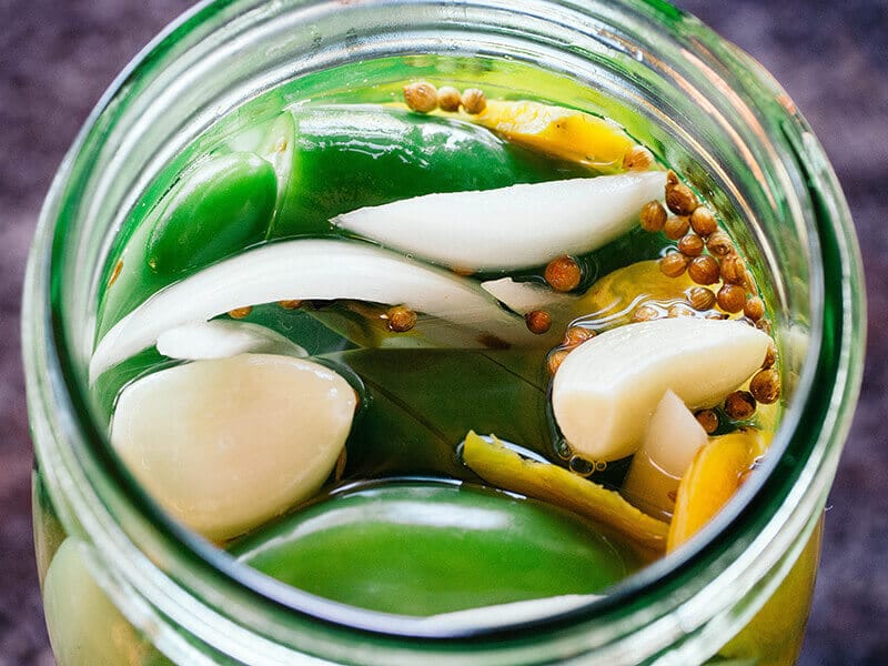 Quick-pickled peppers, onions, and carrots
