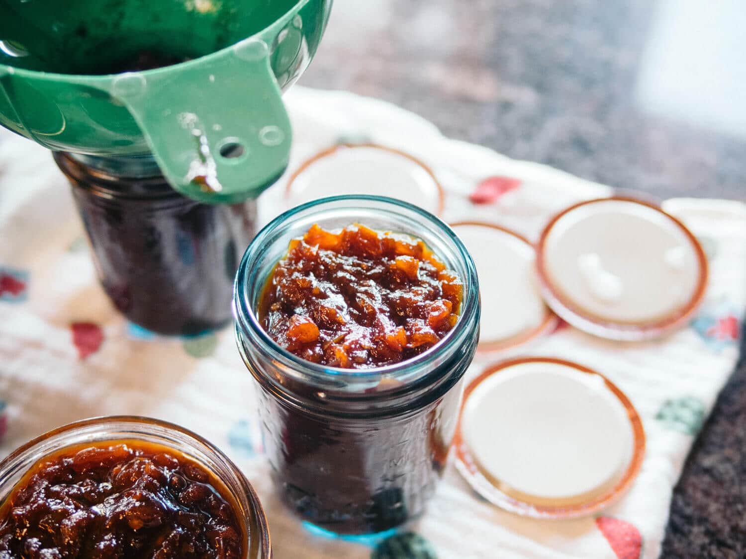 Wipe the rims of the jars clean and process in a boiling water bath