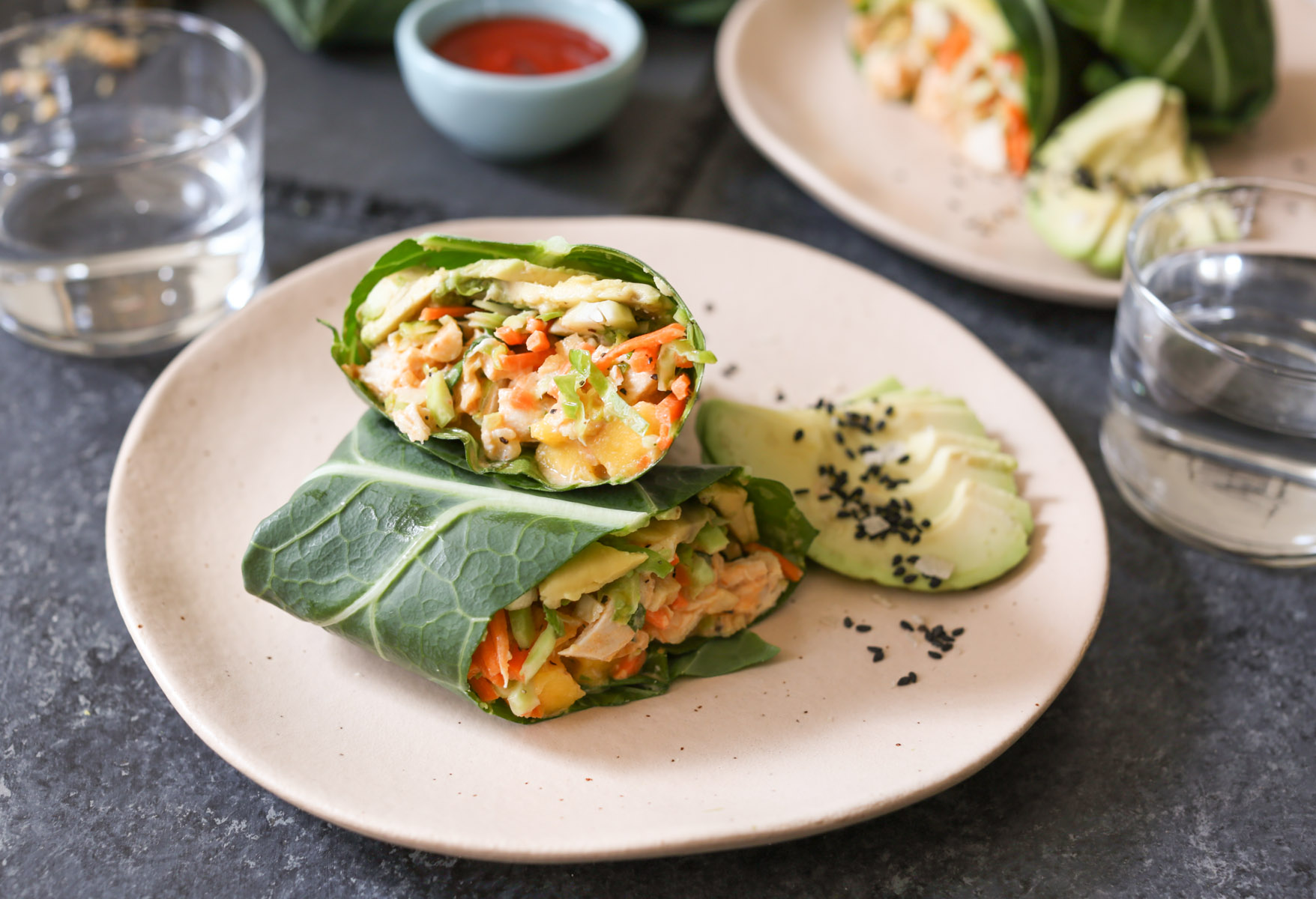 sriracha-chicken-salad-collard-wraps-with-mango-avocado-and-slaw-7