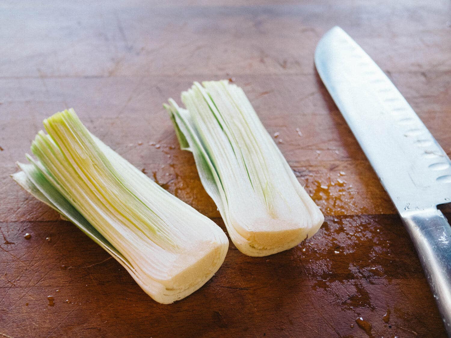 Split the leek in half lengthwise
