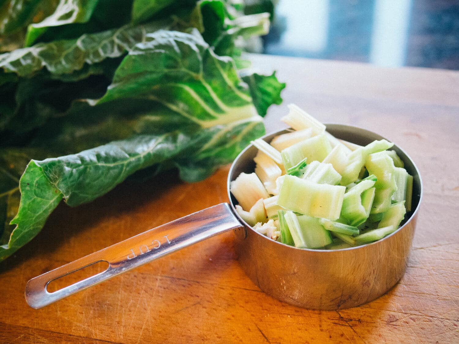 Thinly slice the chard stems