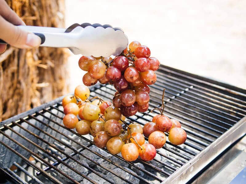 Grilling grapes for The New Camp Cookbook