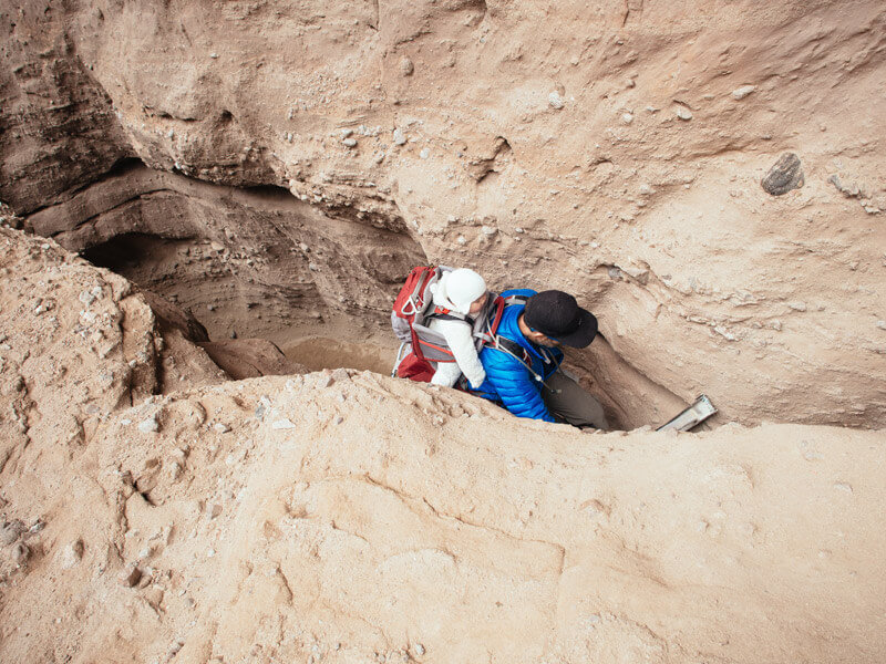 Climbing out of the slot canyon