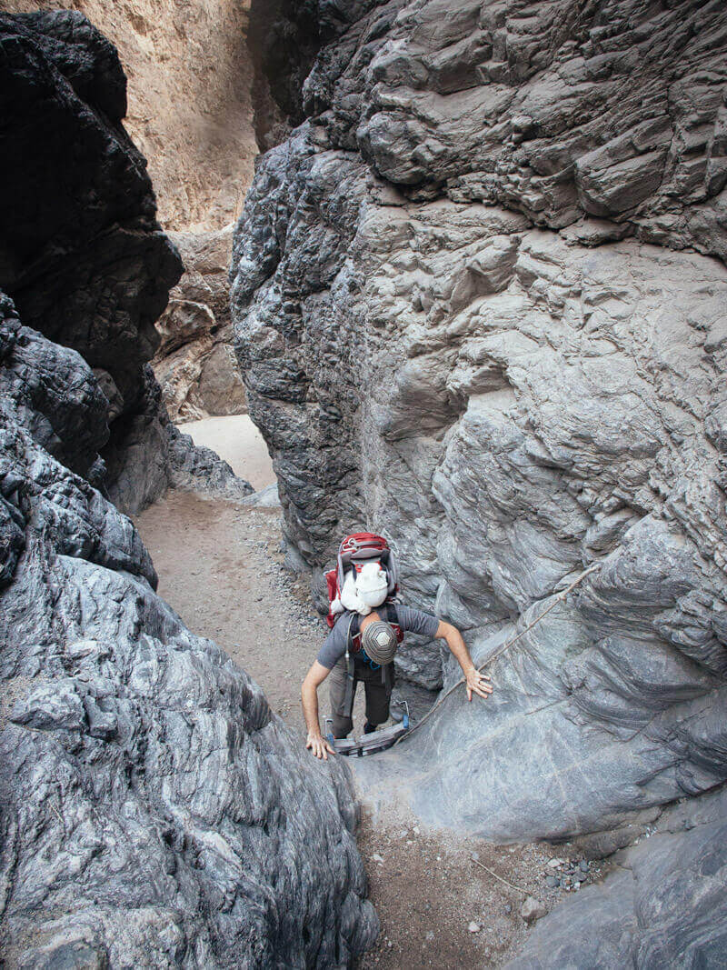 Descending the last set of ladders into the main canyon