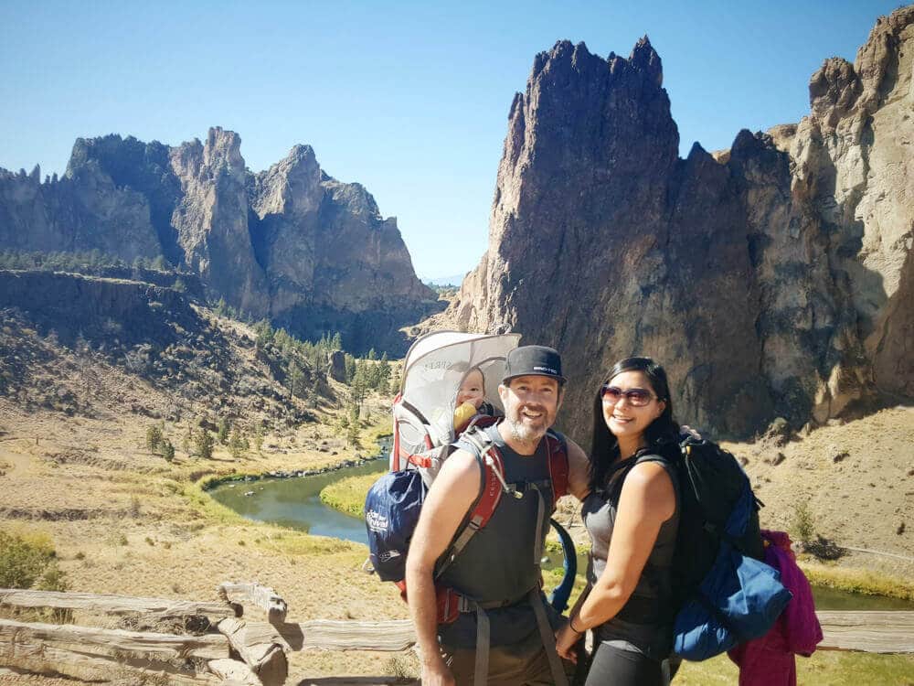 Cragging family in Smith Rock, Oregon