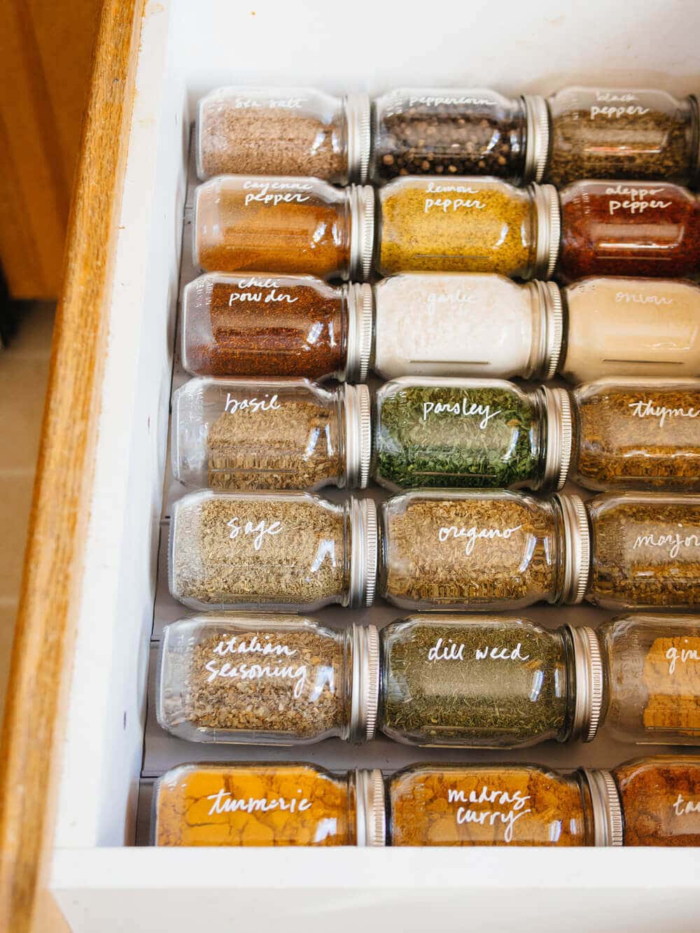 Simple spice drawer organization