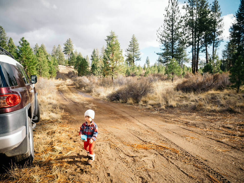 Our toddler on her first Christmas tree hunt
