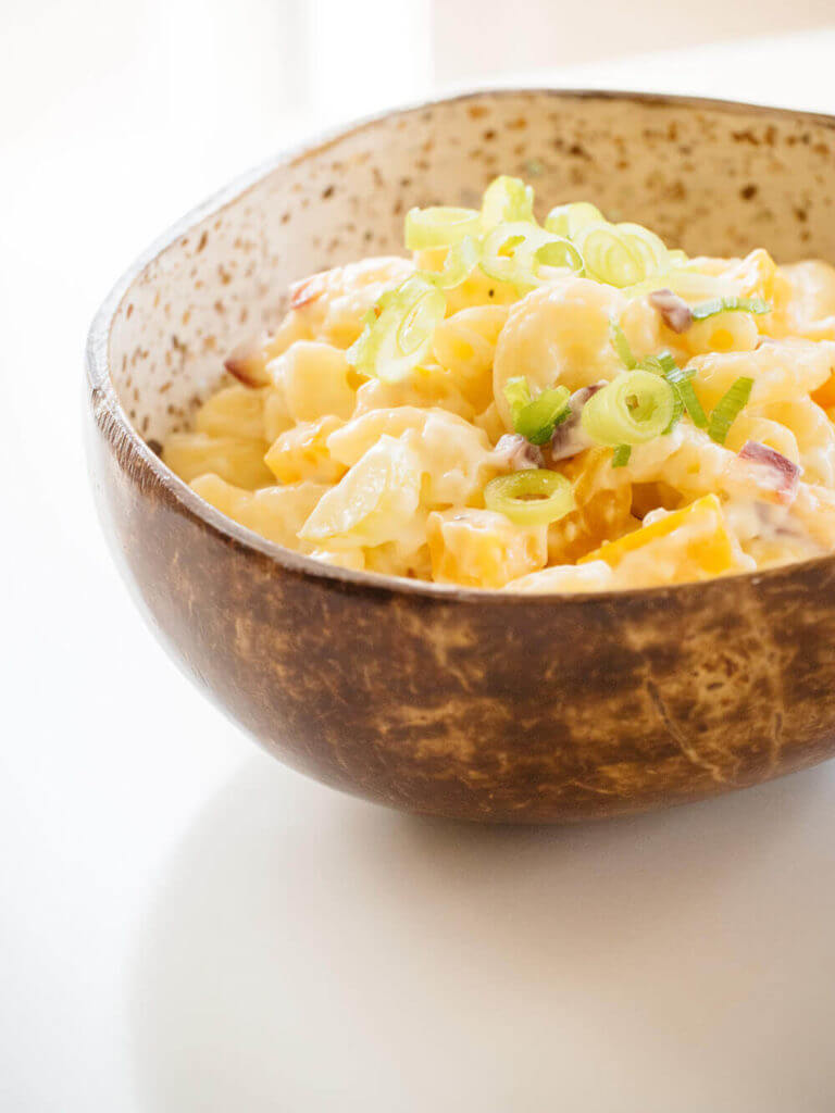 Hawaiian macaroni salad with pickled beets