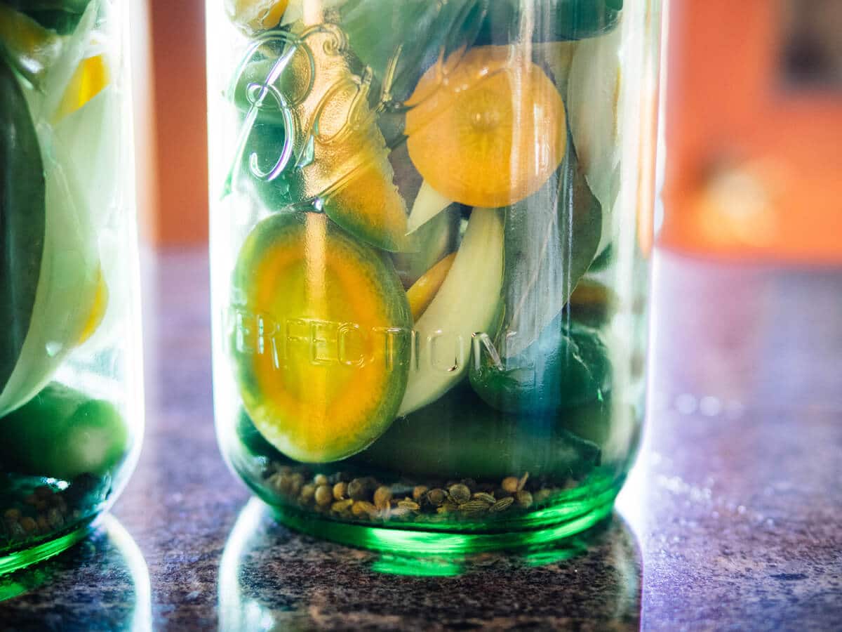 Pickled carrots, peppers, and onions