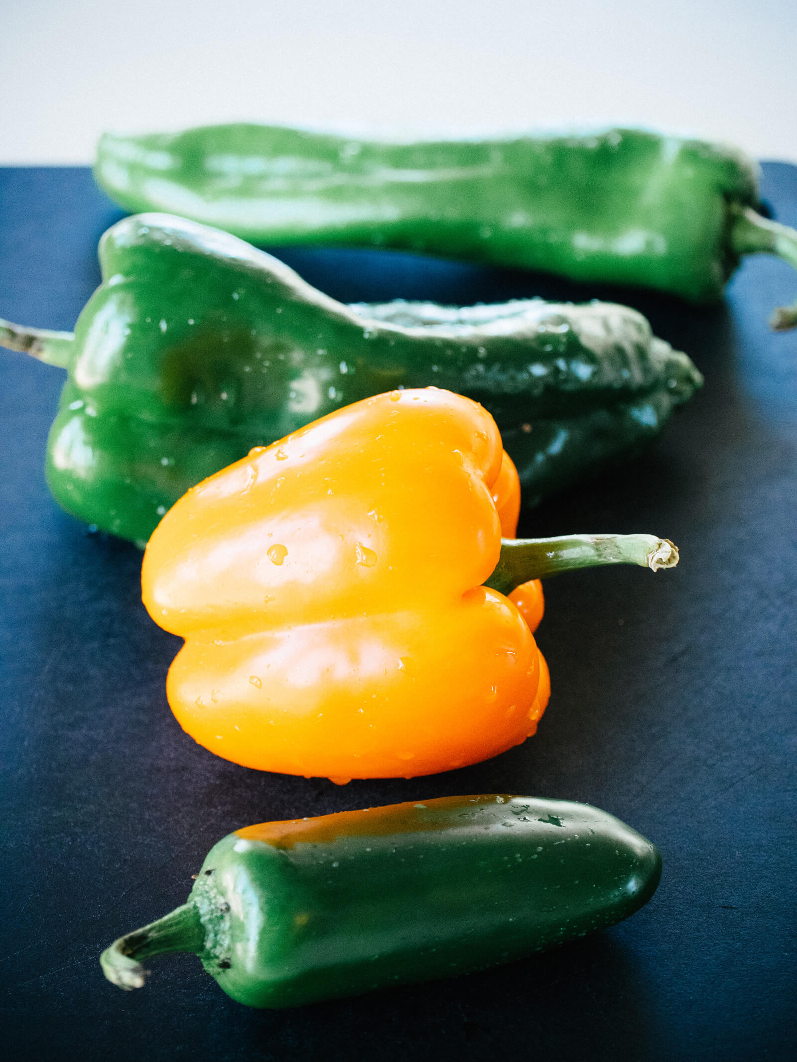 A variety of fresh peppers for making chili