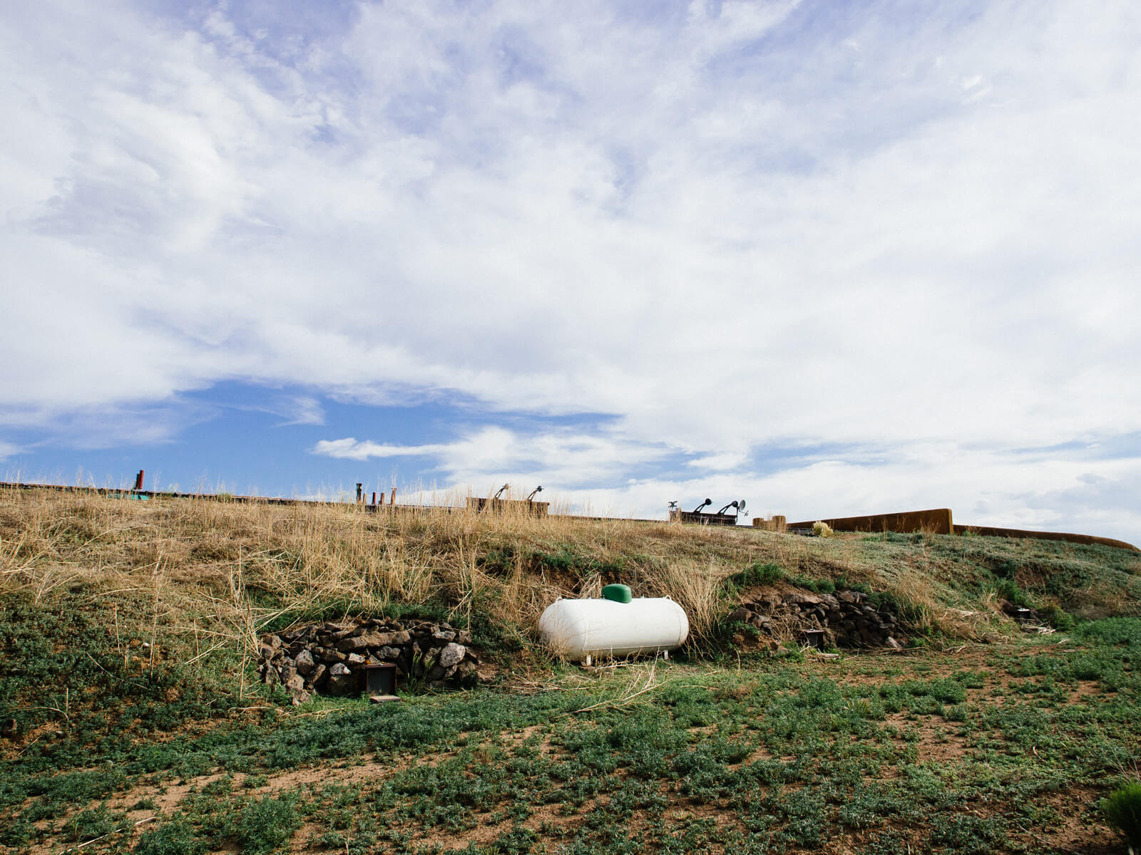 The rear view of an Earthship home