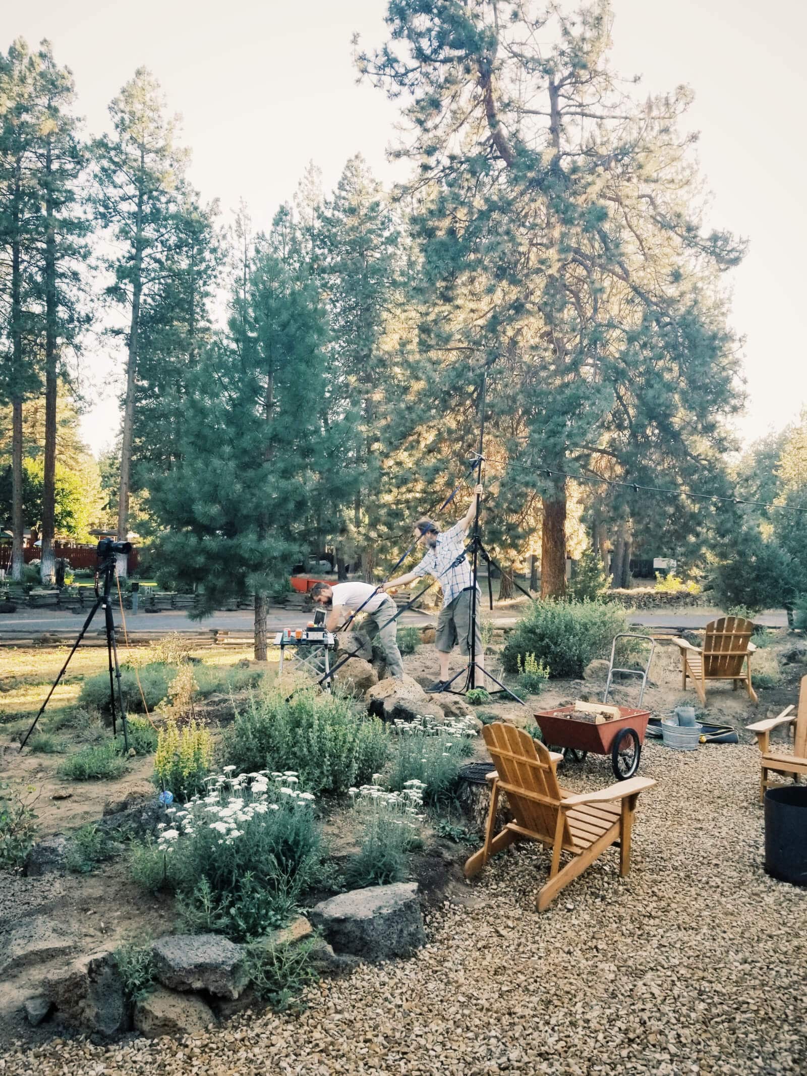 Stringing lights for the cover shot