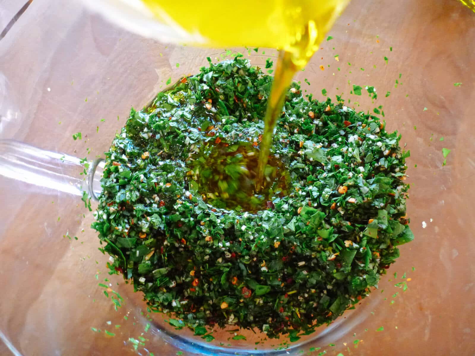 Add just enough olive oil to make a sauce that's not too thick and not too runny