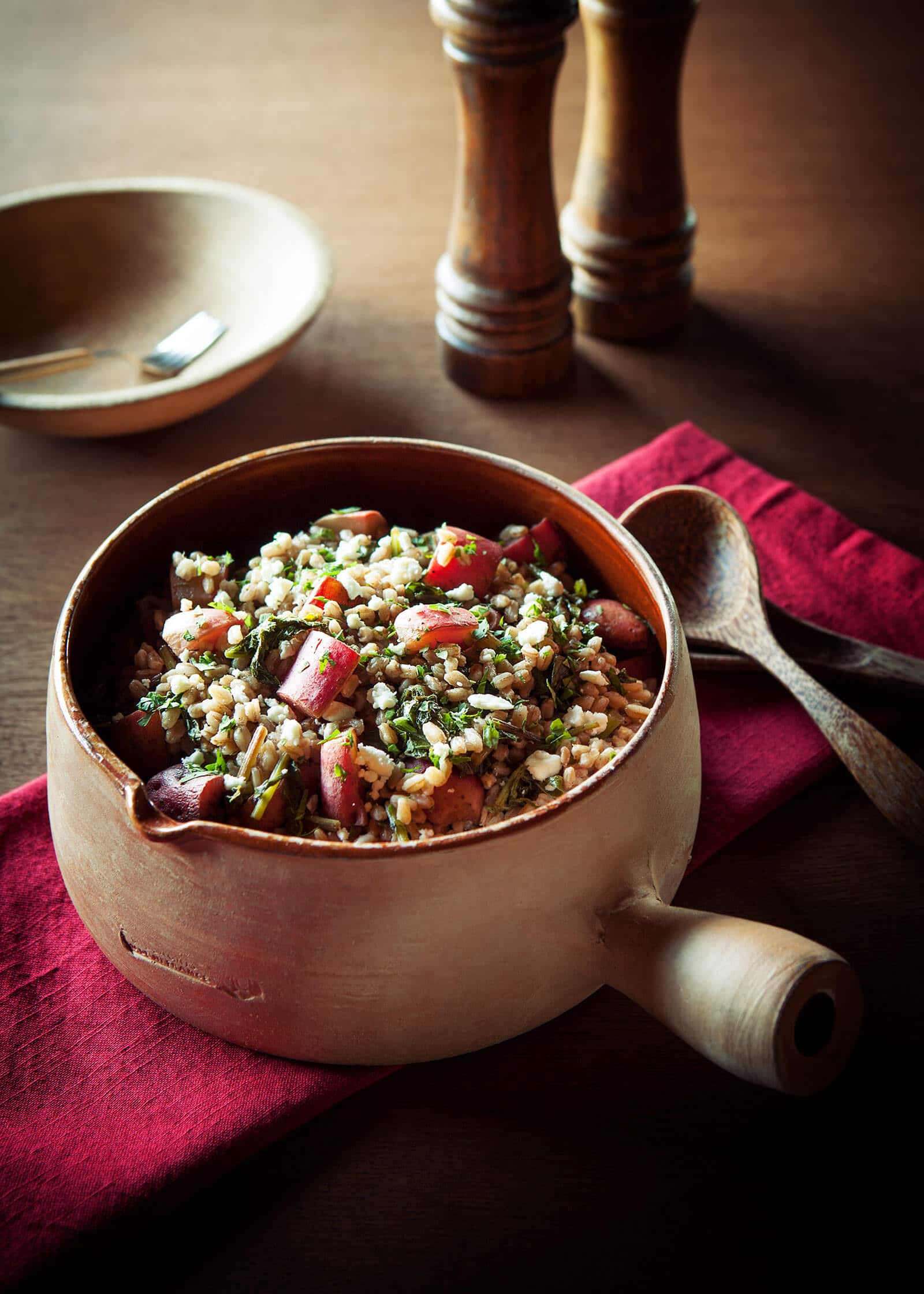 Braised radishes and radish greens with farro