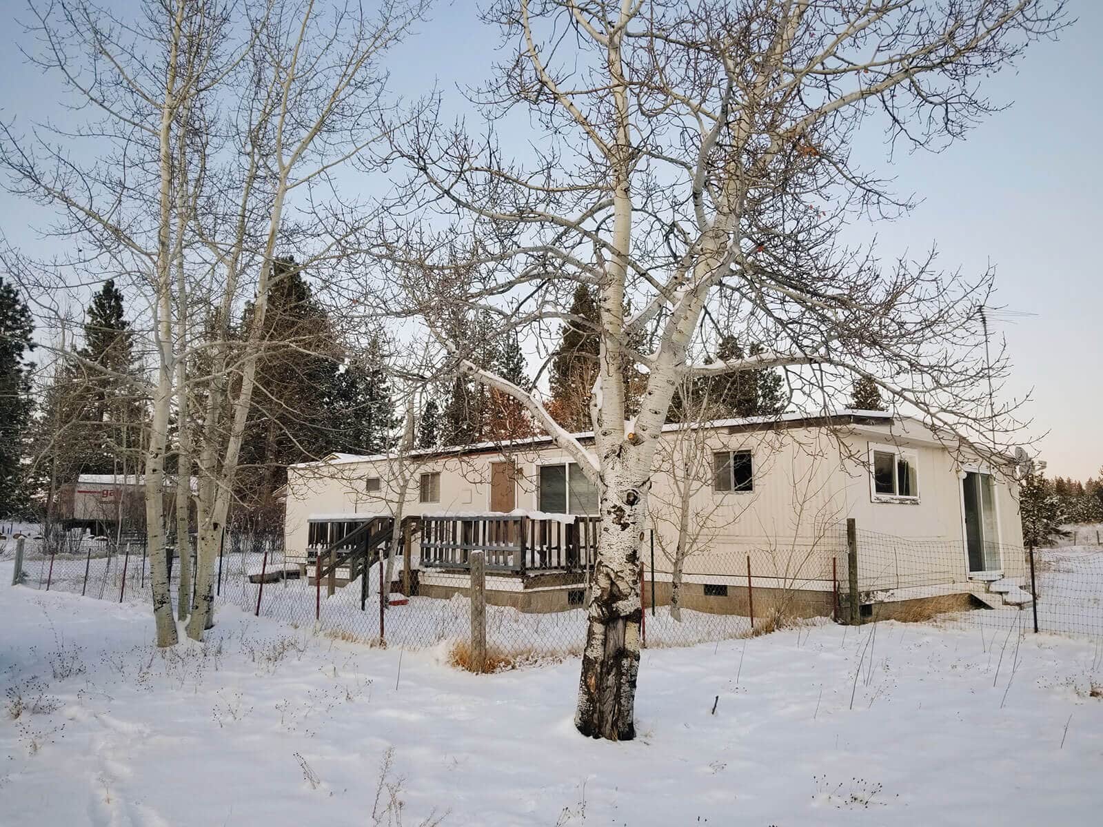 Our mobile home in the snow