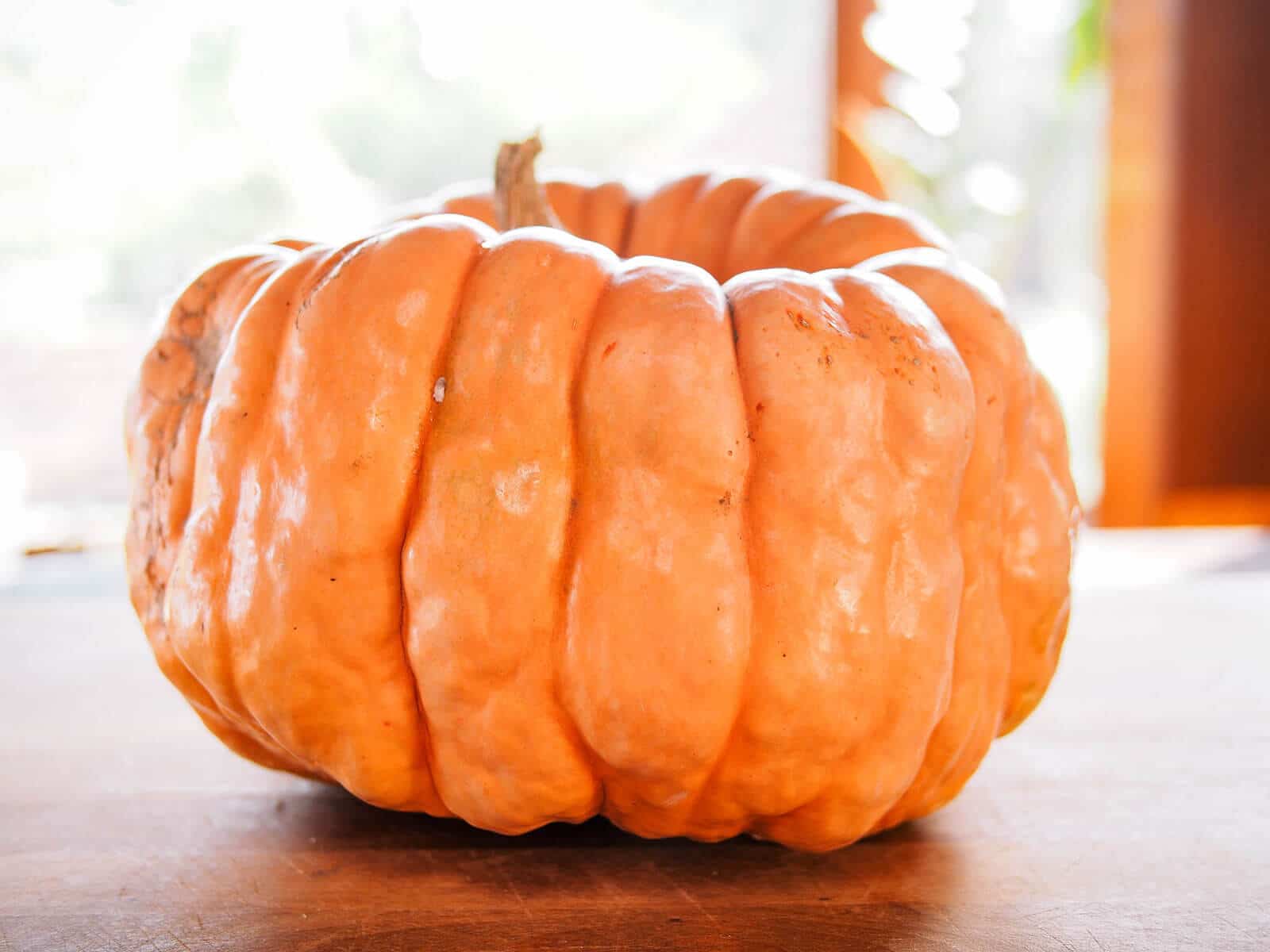 Ribbed pumpkin on a butcher block counter