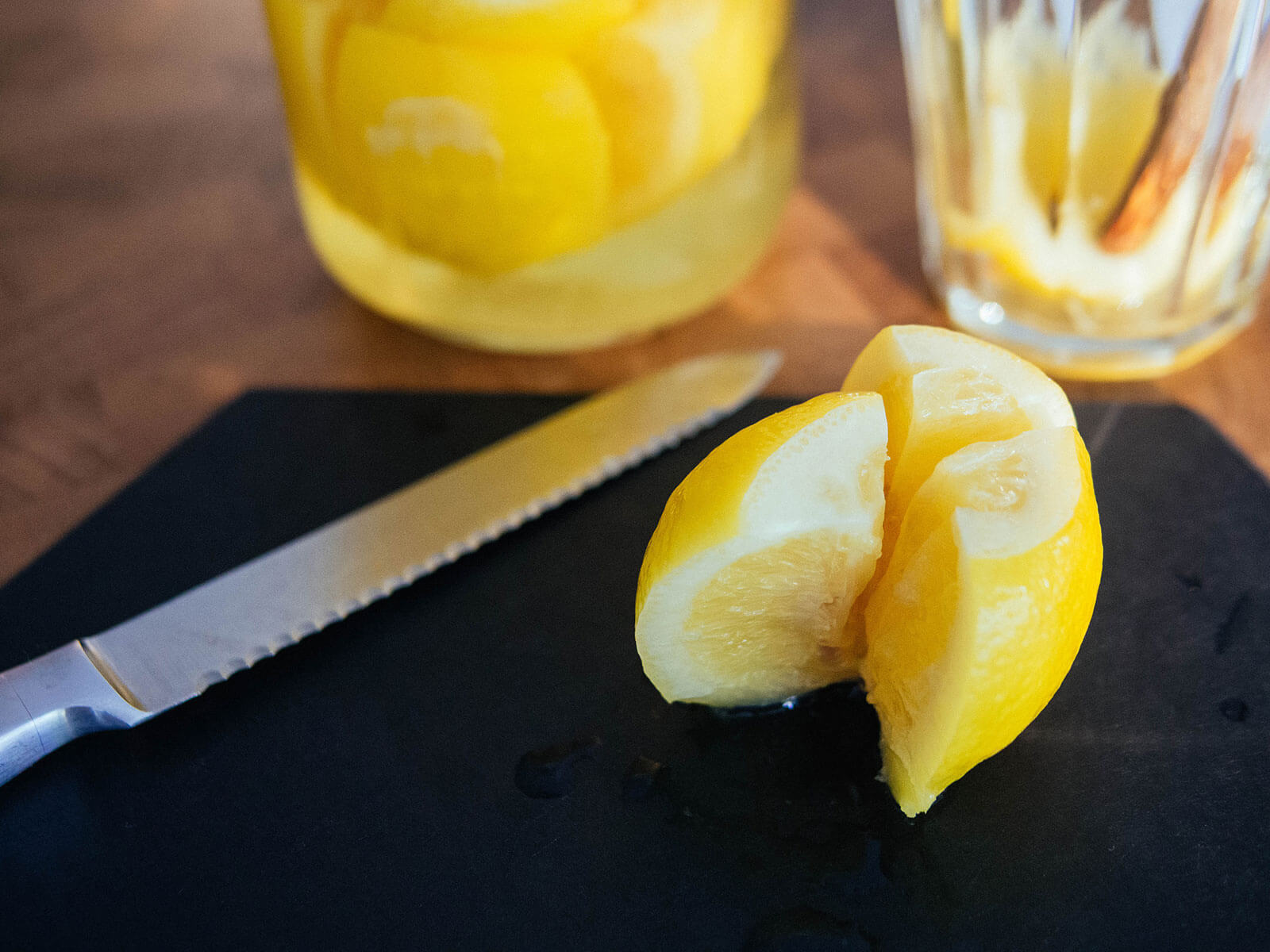 Vietnamese preserved lemon (chanh muoi) with a wedge removed