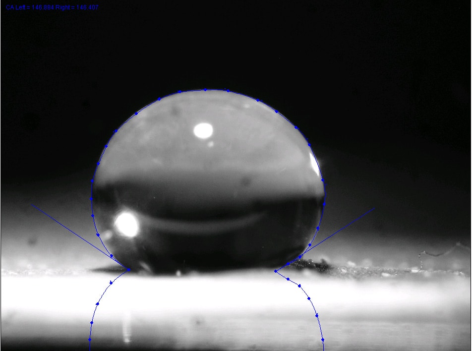 Contact angle of a water droplet on a lotus leaf
