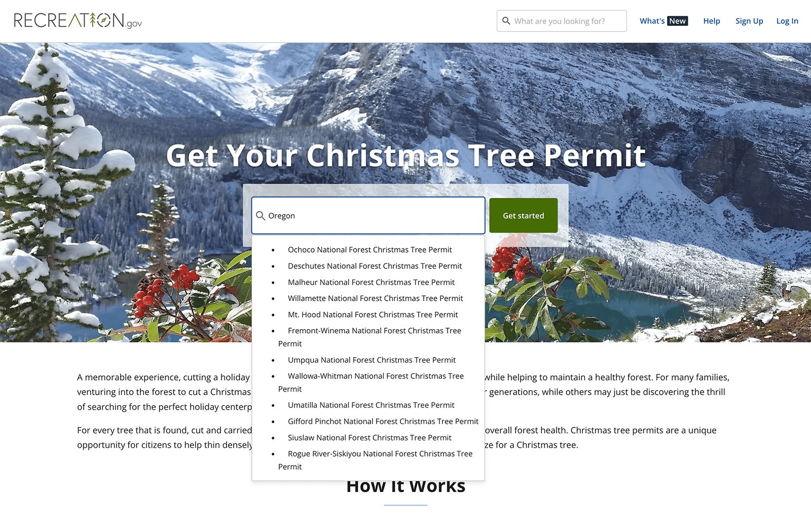Screenshot of Recreation.gov screen where you can buy Christmas tree permits