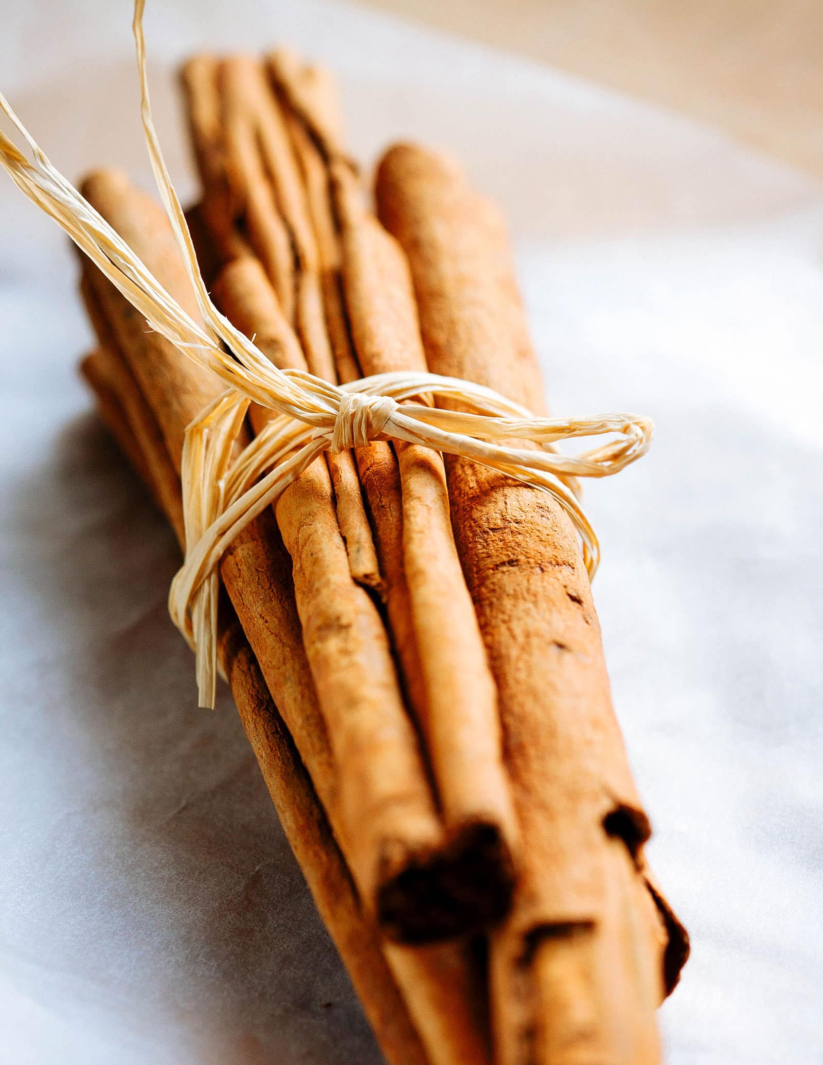 Bundle of cinnamon sticks wrapped with twine