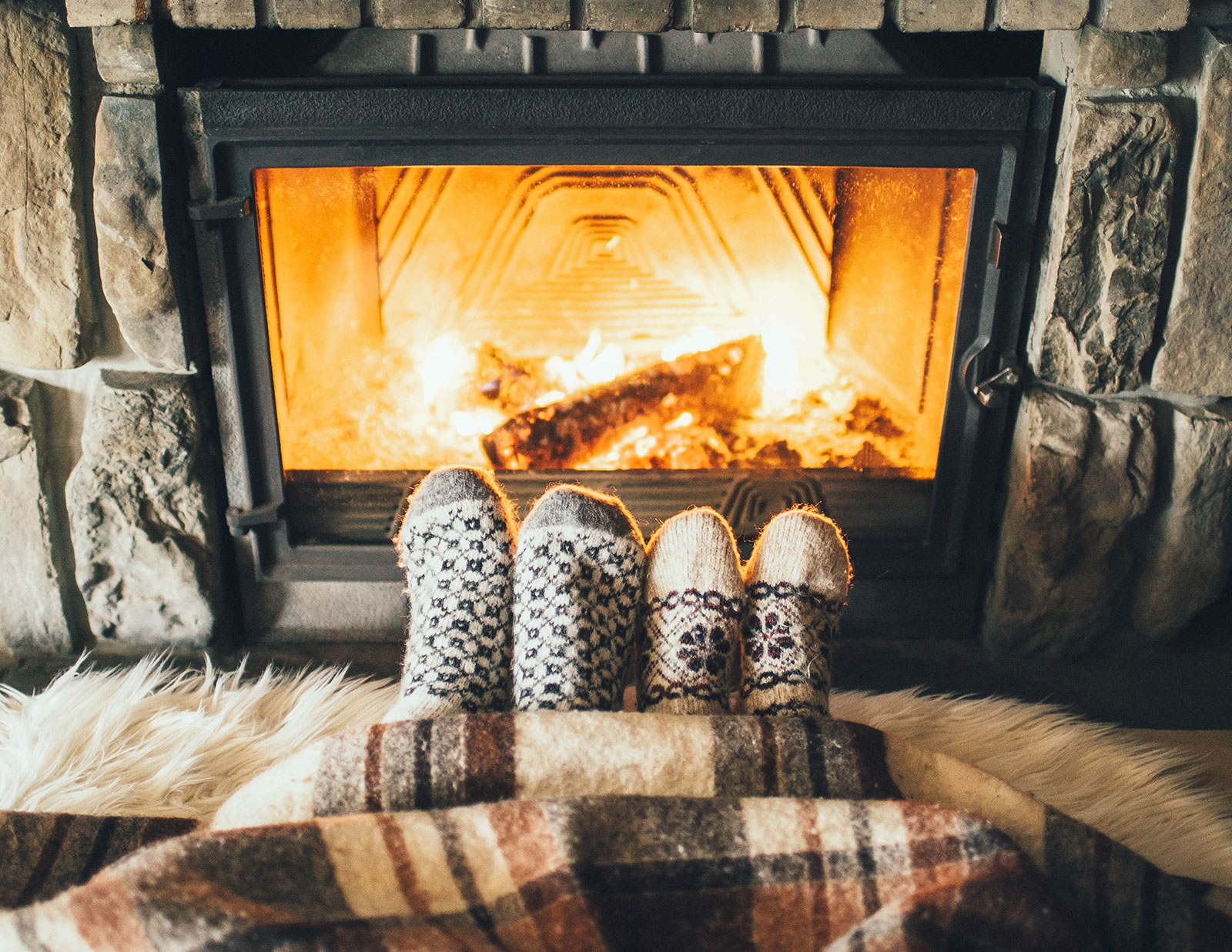 Cozy wood fire in a fireplace