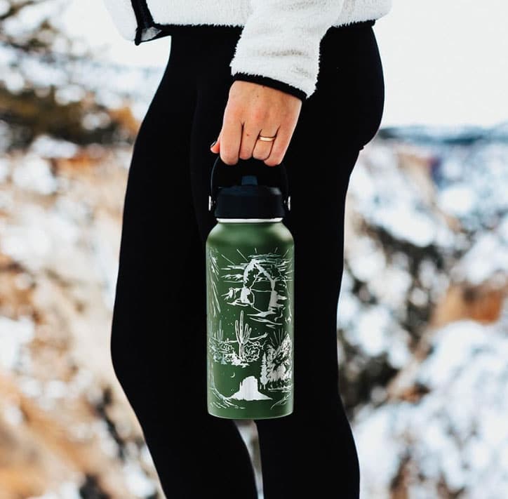Insulated water bottle engraved with national park designs